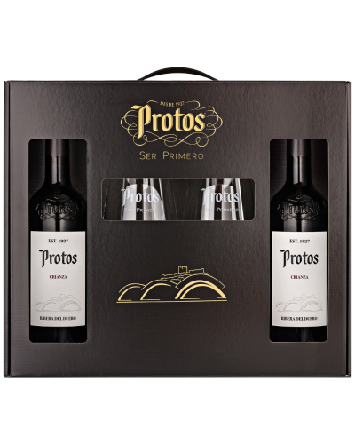 Protos Crianza con Copas – Vino Tinto Ribera del Duero para Regalar