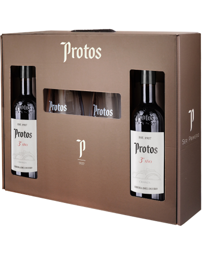 Protos Crianza con Copas – Vino Tinto Ribera del Duero para Regalar